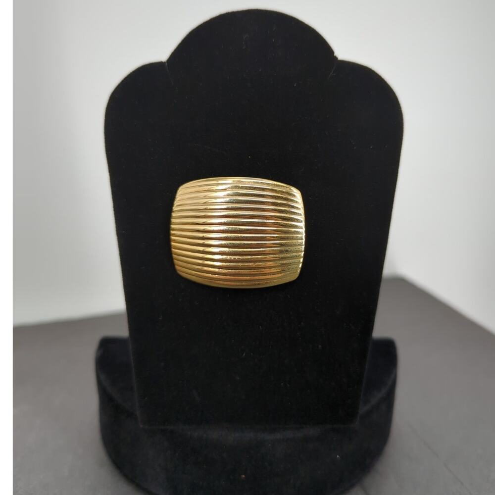 Vintage Gold Textured Ribbed Brooch Pin Rectangular MCM Retro